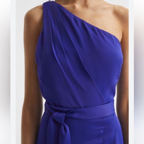 Reiss Flora Off-The-Shoulder Satin Midi Dress in Purple - Picture 3 of 12